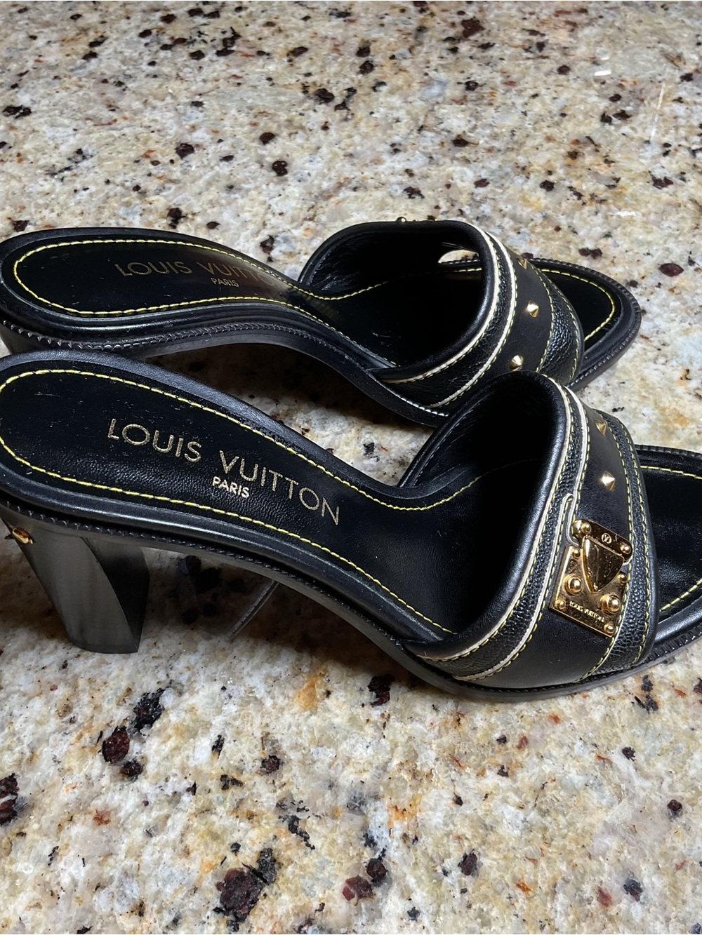 Louis Vuitton Black Suhali Leather Studded 3-1/2” Heel Mules Size 37.5 (EU) - Picture 3 of 9